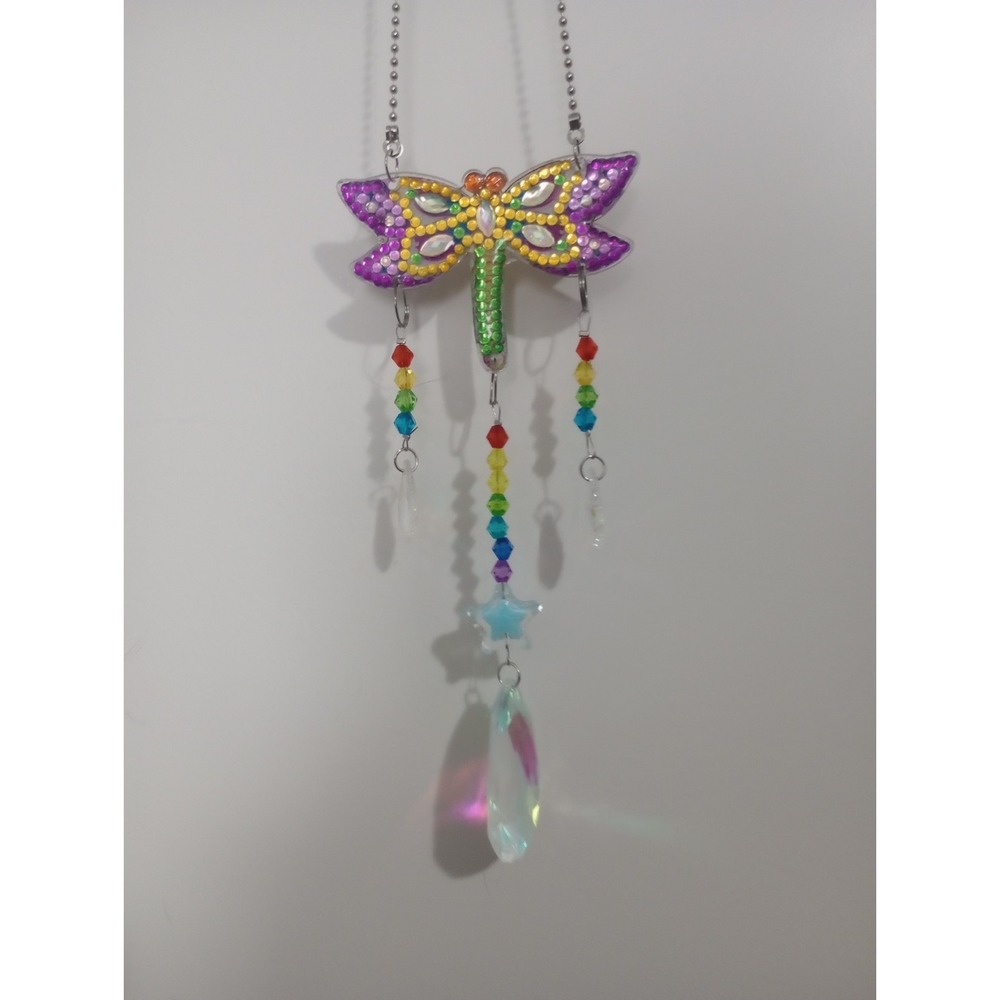 Handmade Dragonfly Crystal Suncatcher 16" Hanging Window Rainbow Prism Decor